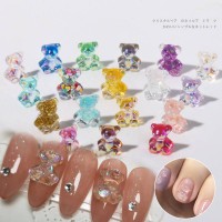 3d Wholesaler Cute Crystal Silicone Cartoon Bear Gummy Colorful Bear Nail Art Decoration